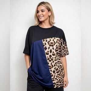 SHEIN Colorblock Leopard Print Tee Top – XL – Excellent Condition